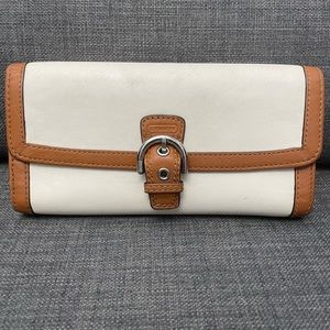 COACH Leather Ivory and Tan Buckle Wallet